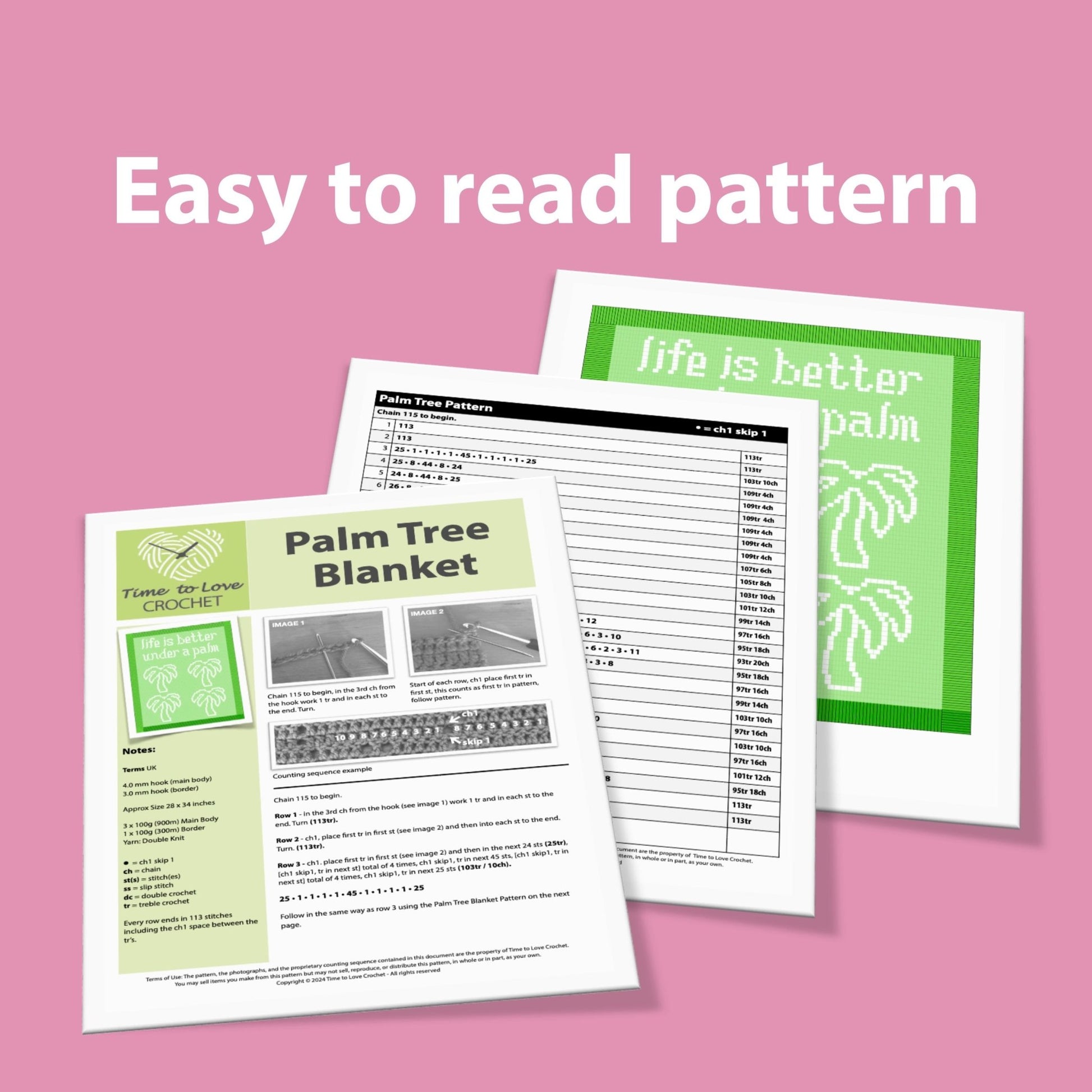 Palm Tree Blanket Crochet Pattern - Time to Love Crochet