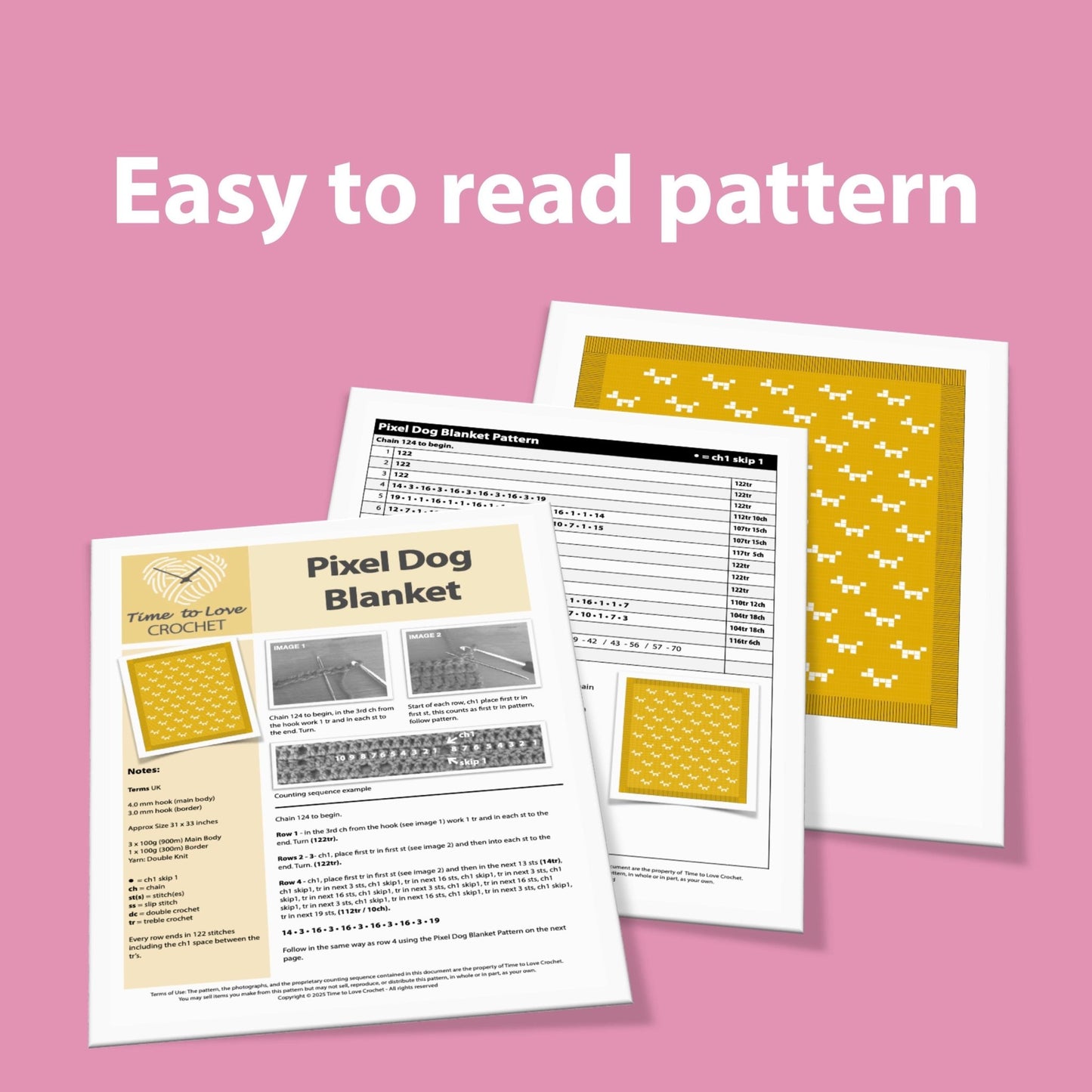 Pixel Dog Blanket Crochet Pattern - Time to Love Crochet