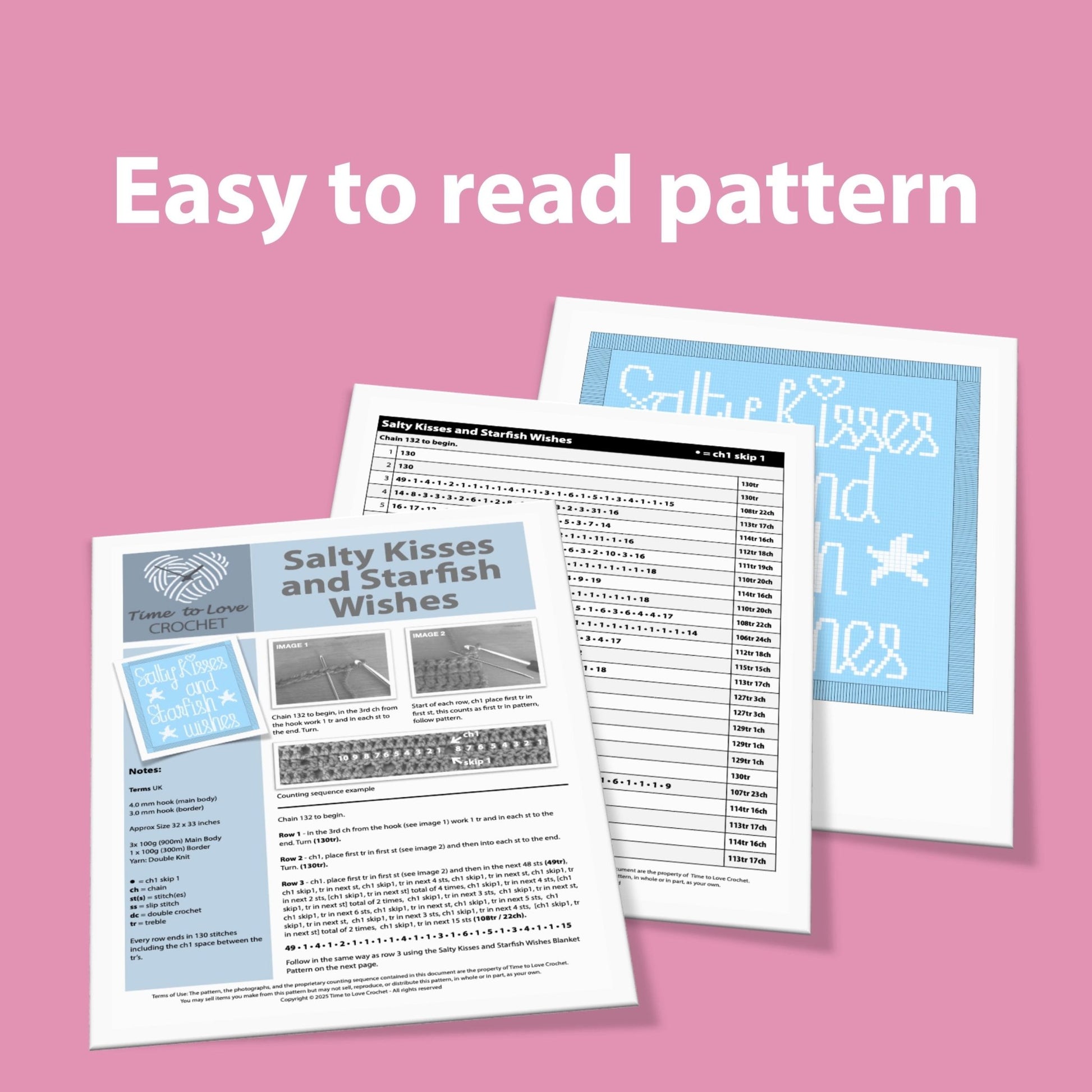 Salty Kisses and Starfish Wishes Blanket Crochet Pattern - Time to Love Crochet