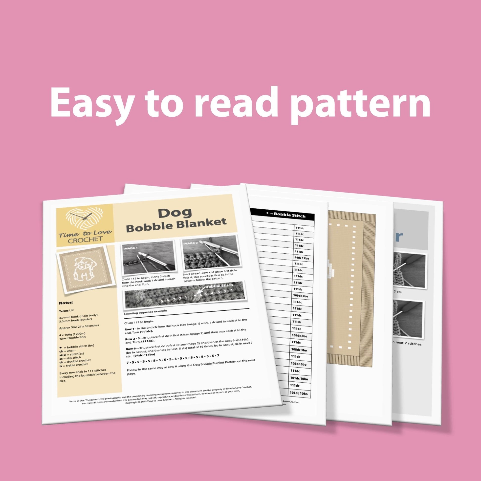 Dog Bobble Crochet Blanket Pattern - Time to Love Crochet