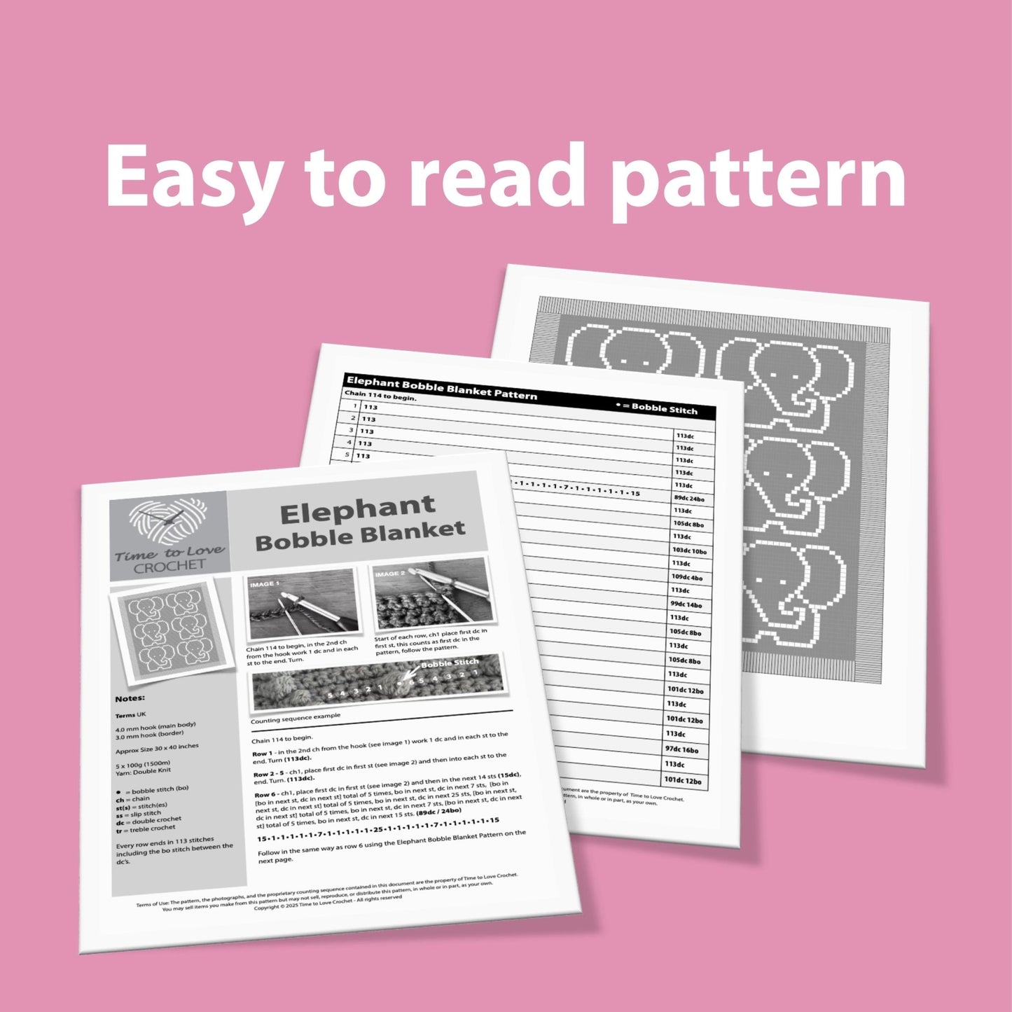 Elephant Bobble Crochet Blanket Pattern - Time to Love Crochet