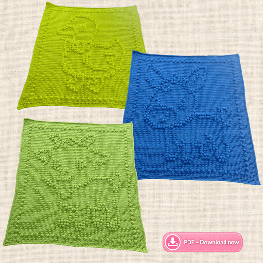 Farm Animals Bobble Blanket Bundle (Pack B) — 3 Crochet Patterns (PDF) - Time to Love Crochet