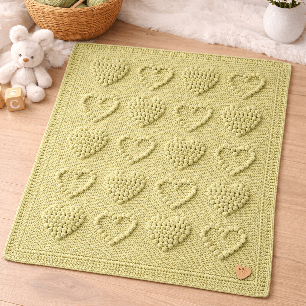 Hearts Bobble Crochet Blanket Pattern - Time to Love Crochet