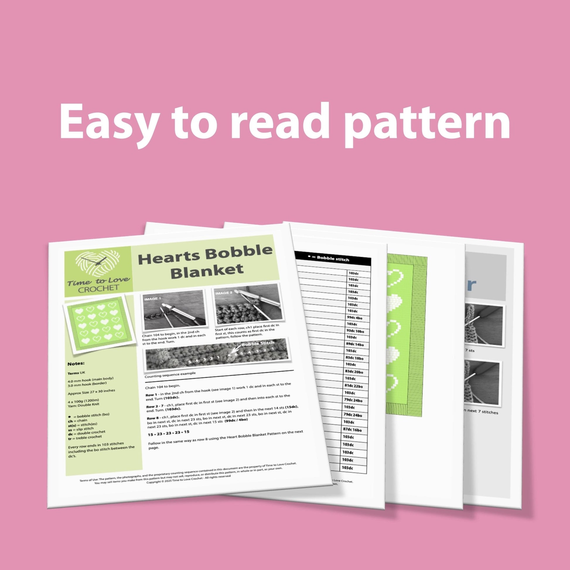 Hearts Bobble Crochet Blanket Pattern - Time to Love Crochet