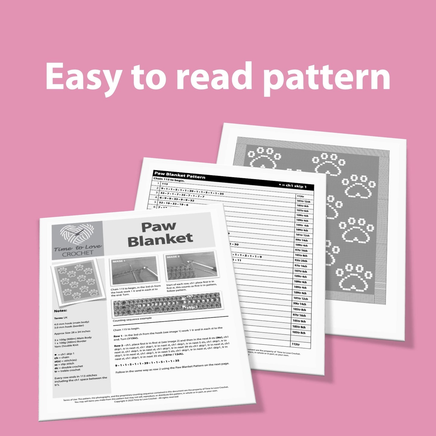 Paw Blanket Crochet Pattern - Time to Love Crochet
