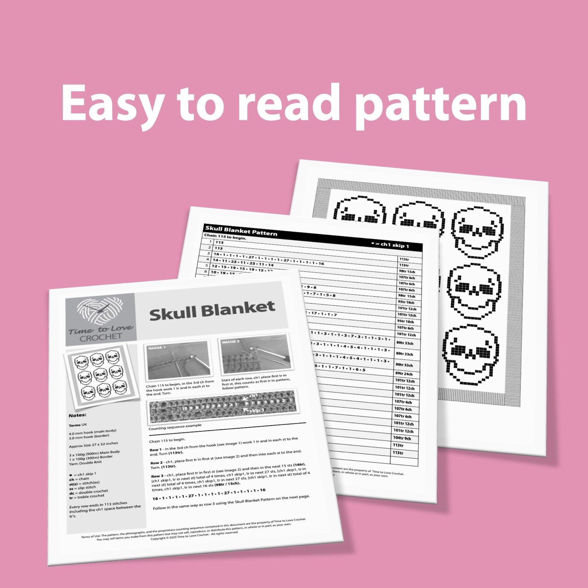 Skull Blanket Crochet Pattern - Time to Love Crochet