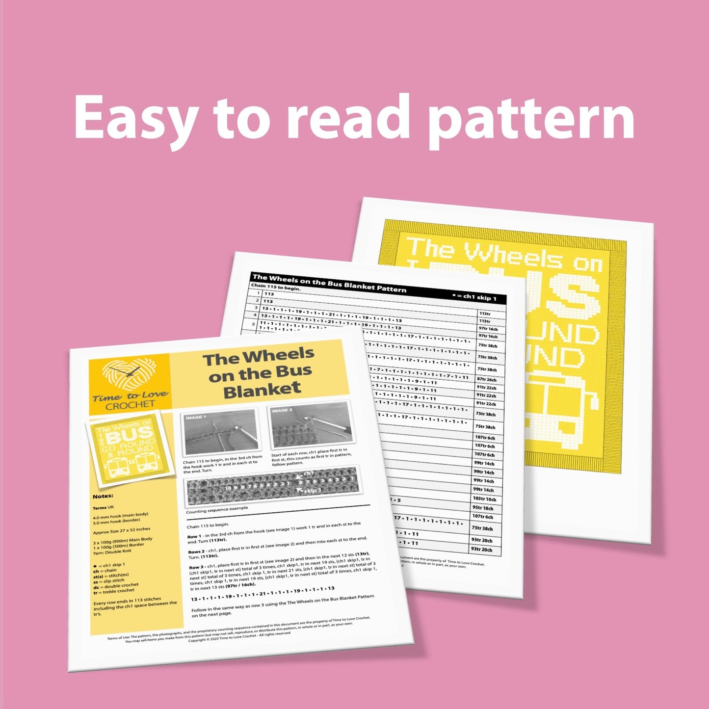 The Wheels on the Bus Crochet Blanket Pattern - Time to Love Crochet