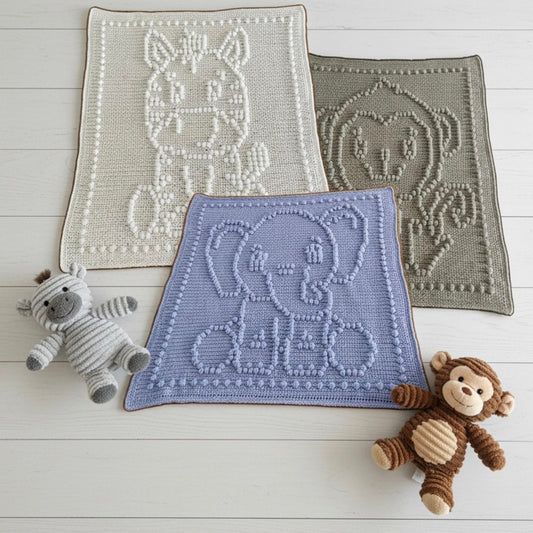 Zebra, Monkey and Elephant Bobble Blanket Pattern Bundle - Time to Love Crochet